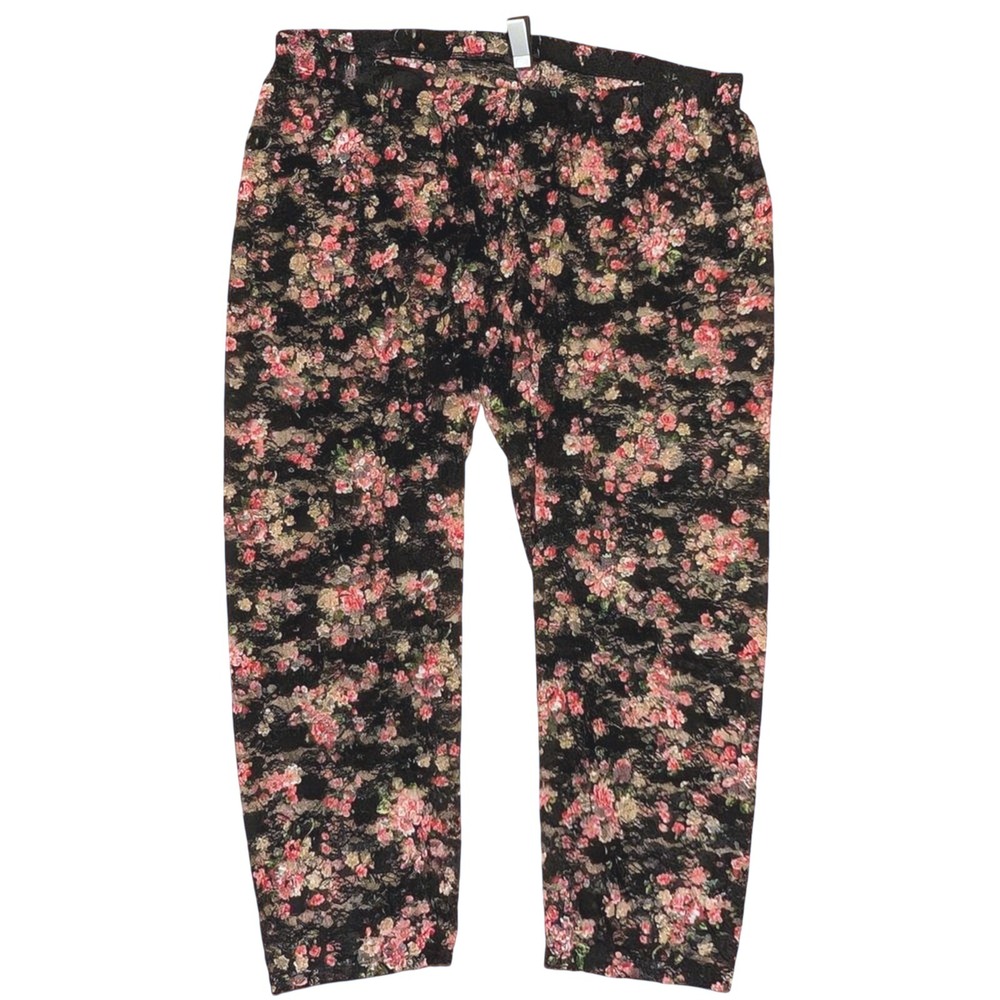 Torrid Leggings Plus 3 3x Black Pink Floral Lace Sheer‎ Cropped Pants